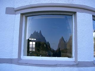 View in the window of the Sligachan Hotel.