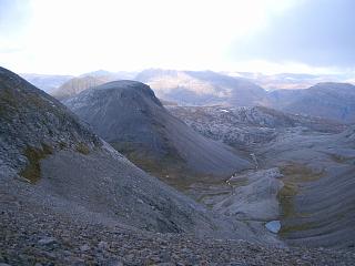 Rhuadh Stac Beag and endless grey rocks from Sgurr Ban